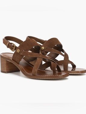 Veronica Beard Brown Suede Strappy Block Heel Sandals